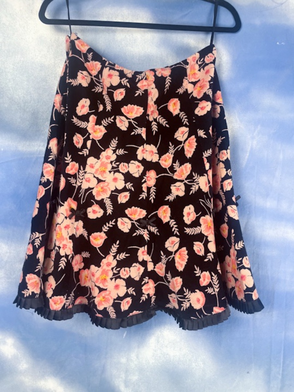 Persaman New York Petite Black Floral Cotton Corduroy A-Line Skater Skirt Size 6
